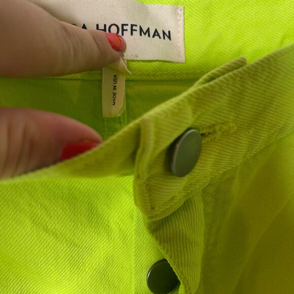 New Mara Hoffman Georgina neon lime green high rise straight leg jeans sz 10 - Picture 4 of 10